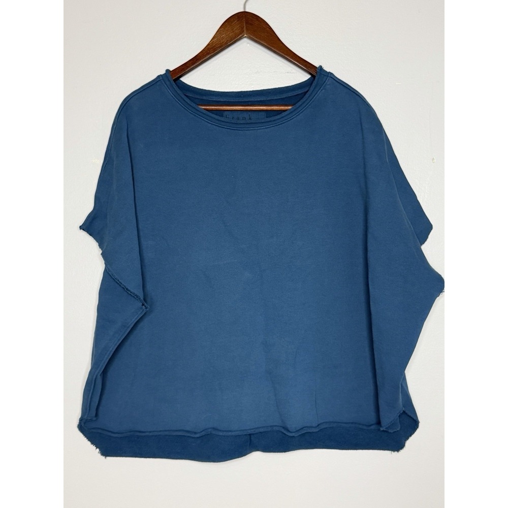 Frank & Eileen Oversized Blue Raw Edge Sweatshirt One Size Cotton Casual OS